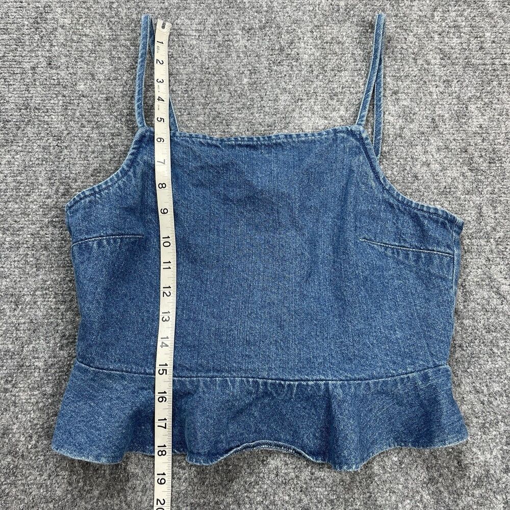 American Eagle Denim Tank Top Womens Medium Cropped Ruffle Bottom Smocked Back - Picture 6 of 7
